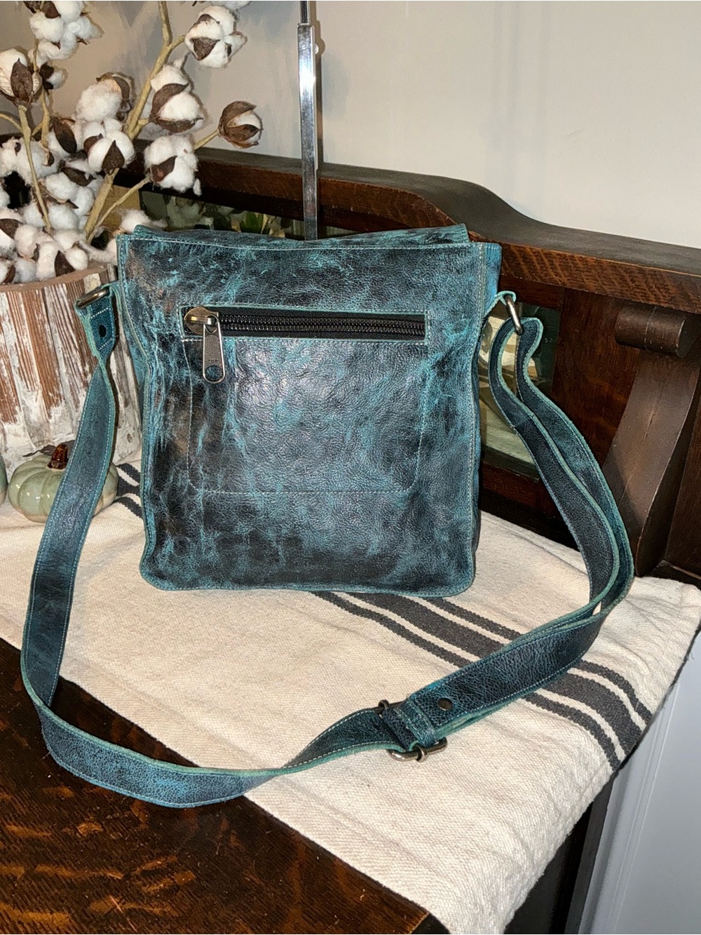 NWOT Bed Stu Leather Venice Beach Crossbody Bag Betta Blue Black Luxe MSRP $240 - Picture 2 of 12